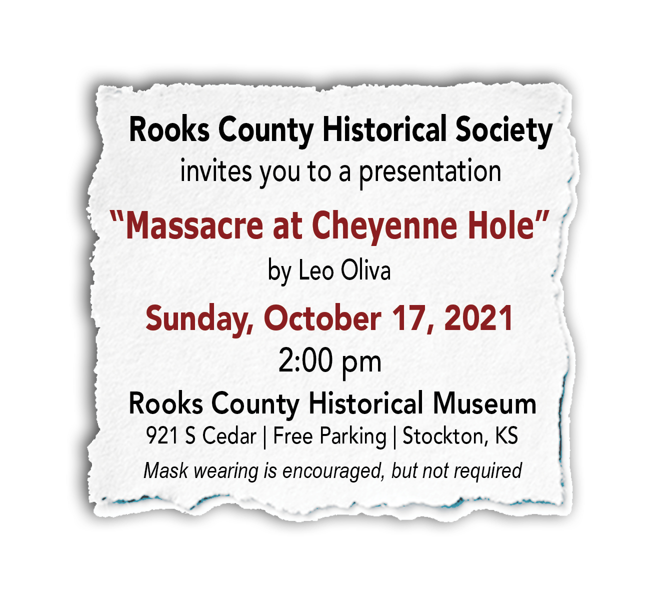 Rooks County Historical Society announces Massacre at Cheyenne Hole